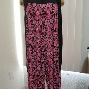 NWT Inc. Pink White Paisley Stretchy Ombre Bloom Wide Leg/Regular Pants Size M